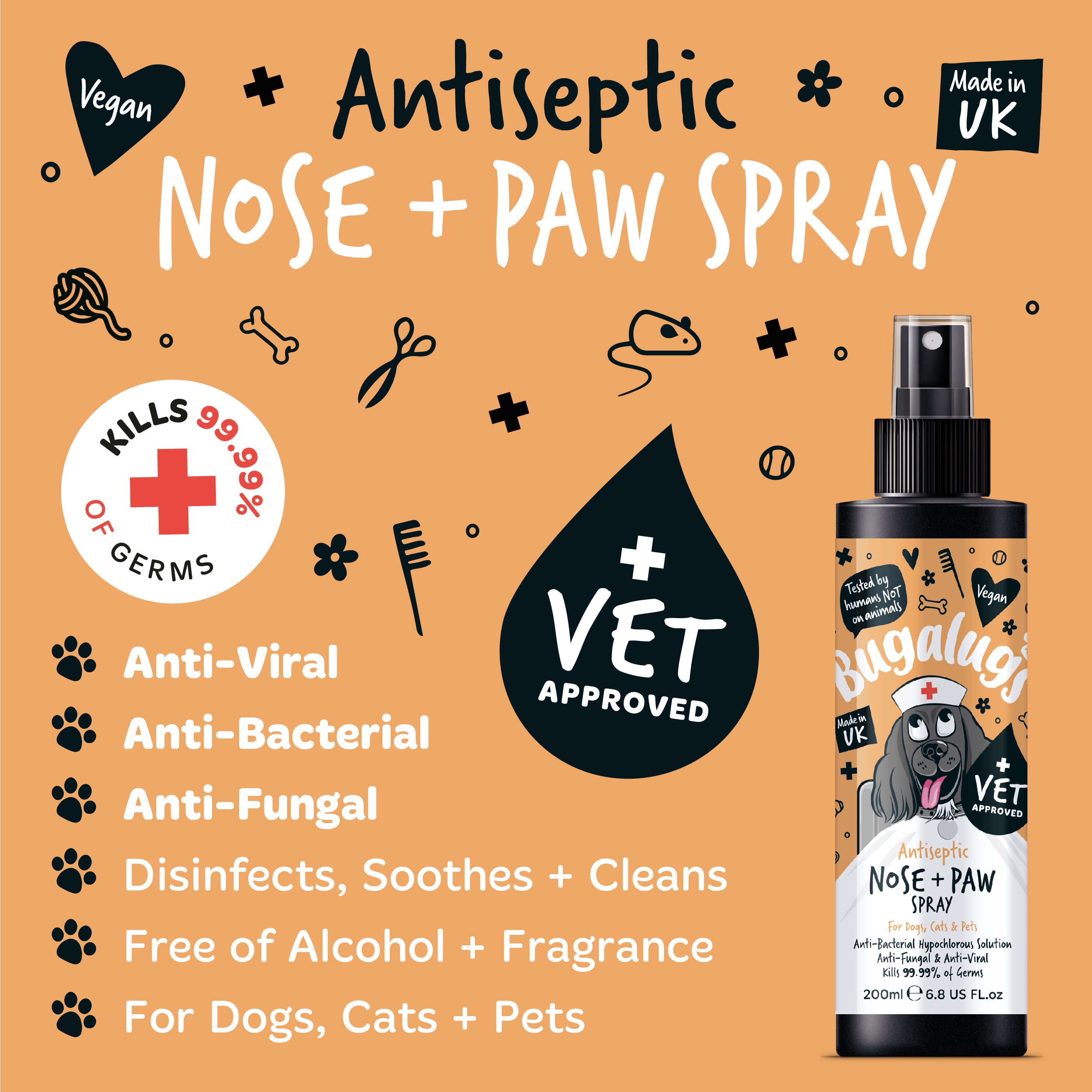 Bugalugs Antiseptic Nose & Paw Spray Anti-viral & Anti-bacterial Formula