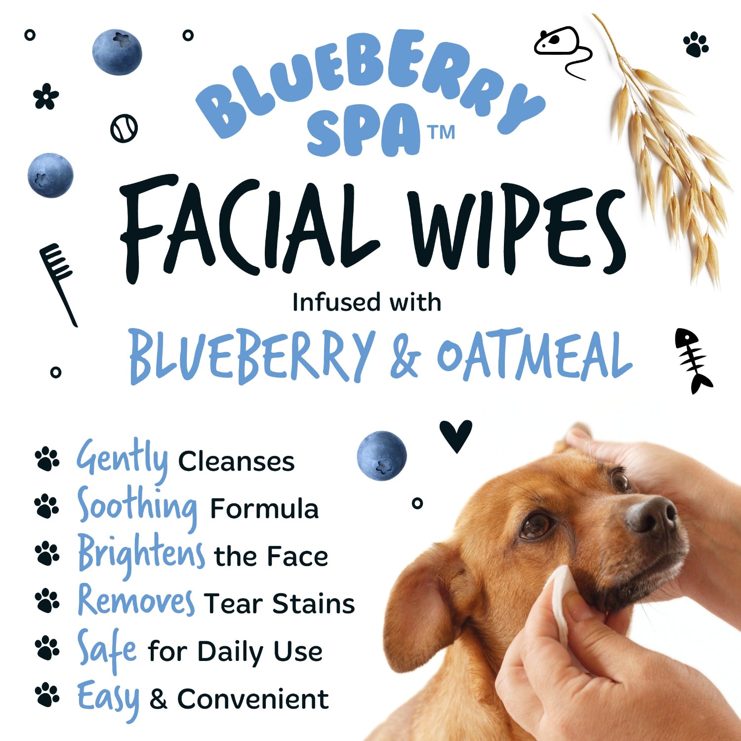 Blueberry Spa™ Facial Wipes for Dogs & Cats