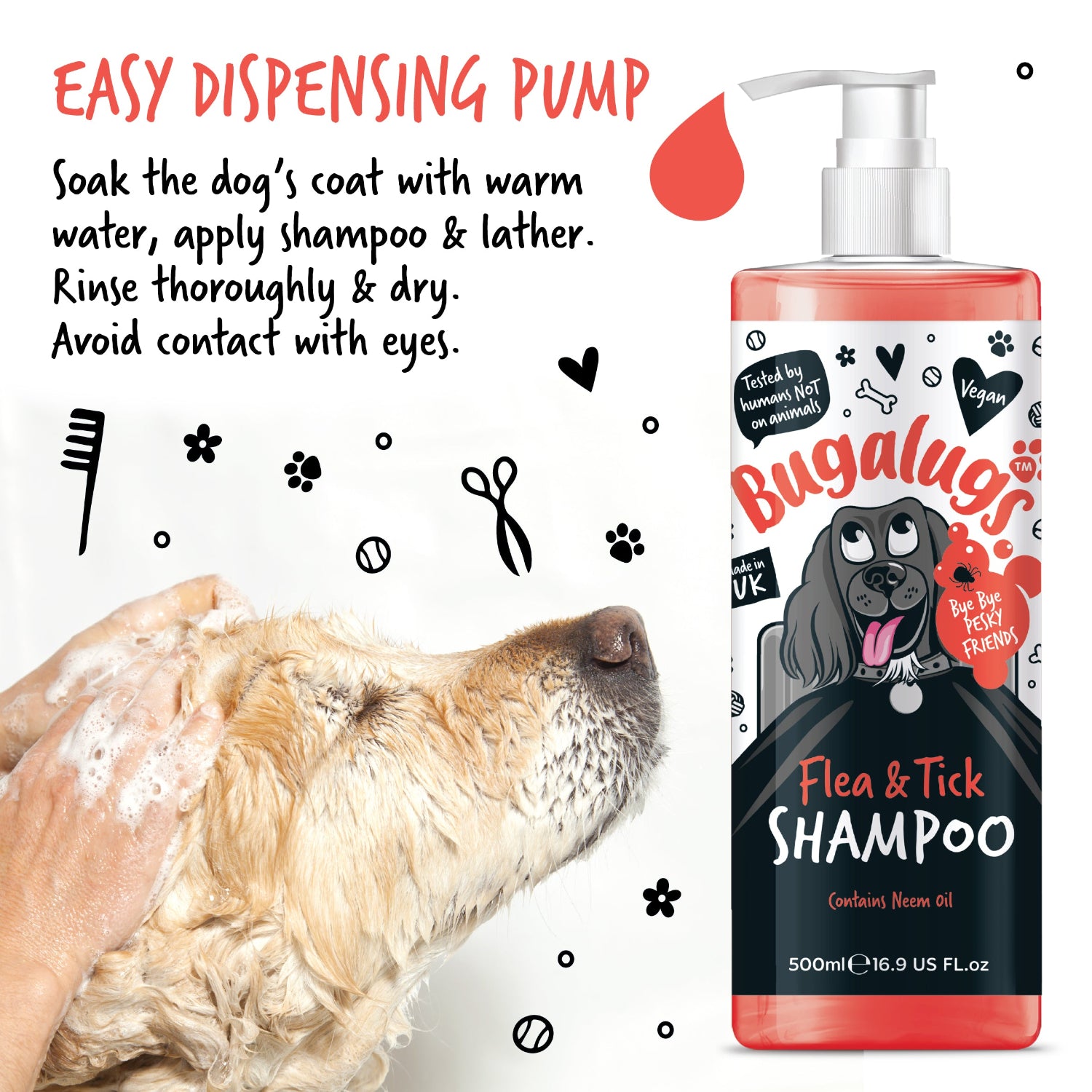 Bugalugs Flea & Tick Shampoo with easy dispense pump