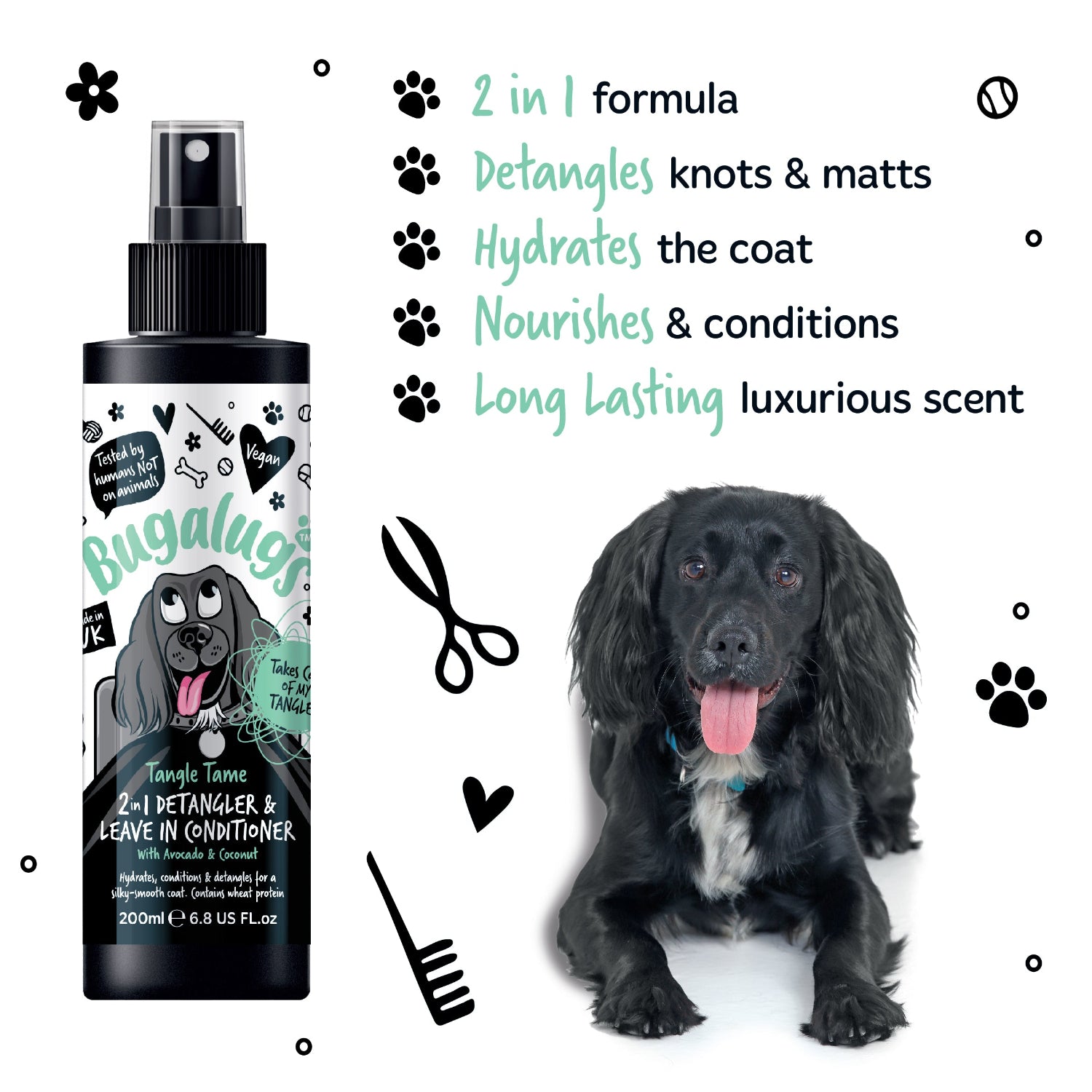 2 in 1 Tangle Tame Detangler & Leave in Conditioner with Avocado & Coconut for Dogs