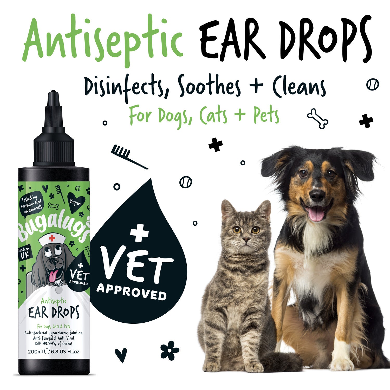 Bugalugs Antiseptic Ear Drops for cats dogs