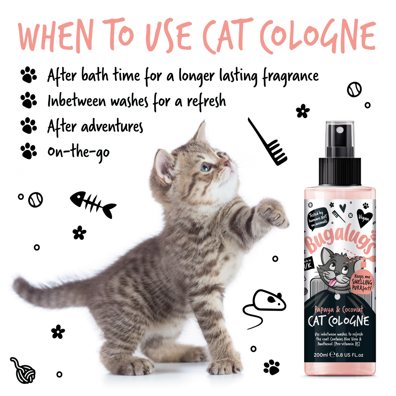 Bugalugs Papaya and Coconut Cat Cologne - When to use cat cologne