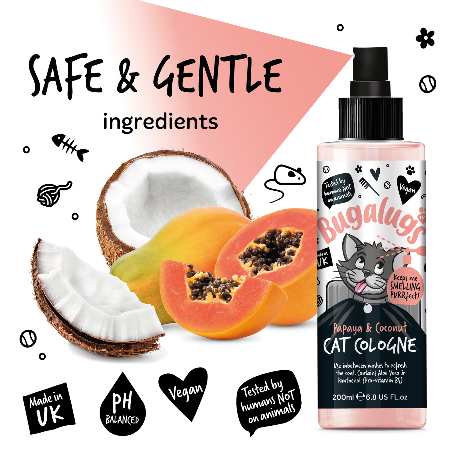 Bugalugs Papaya and Coconut Cat Cologne - Safe and gentle ingredients