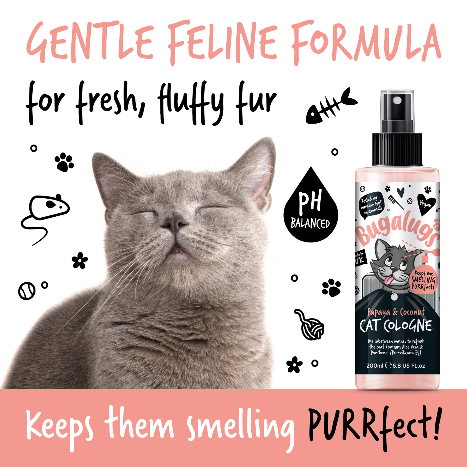 Bugalugs Papaya and Coconut Cat Cologne - Gentle feline formula for fresh fluffy fur