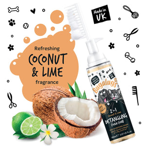 Bugalugs 2-in-1 Coconut & Lime Detangling Foam Comb and Leave-in Conditioner - Refreshing coconut and lime fragrance