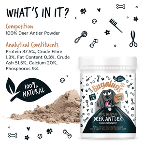 Bugalugs 100% Natural Deer Antler Powder Supplement for Dogs - 200g Pot - Composition and Constituents