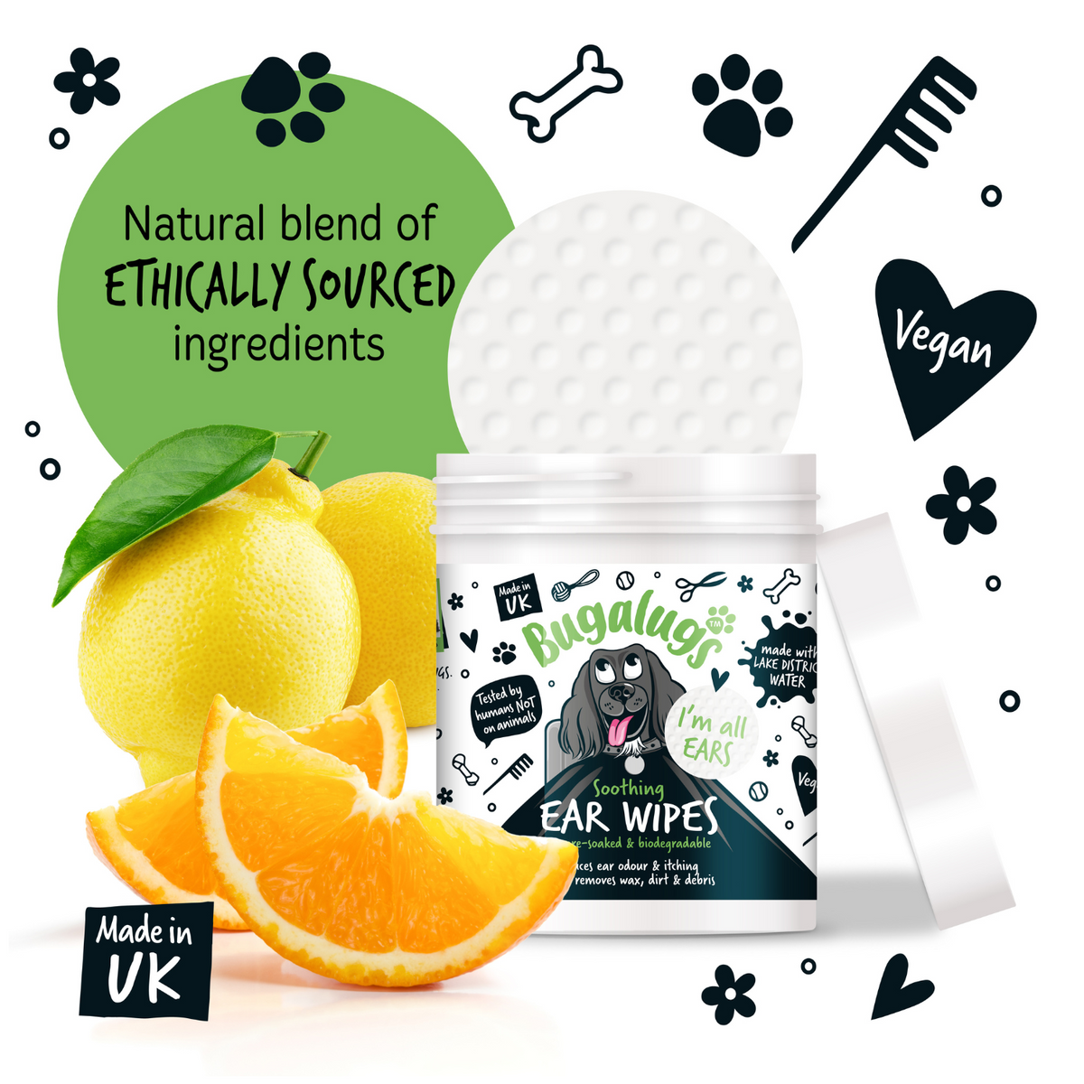 Bugalugs Soothing Ear Wipes - Natural blend of ethically sourced ingredients