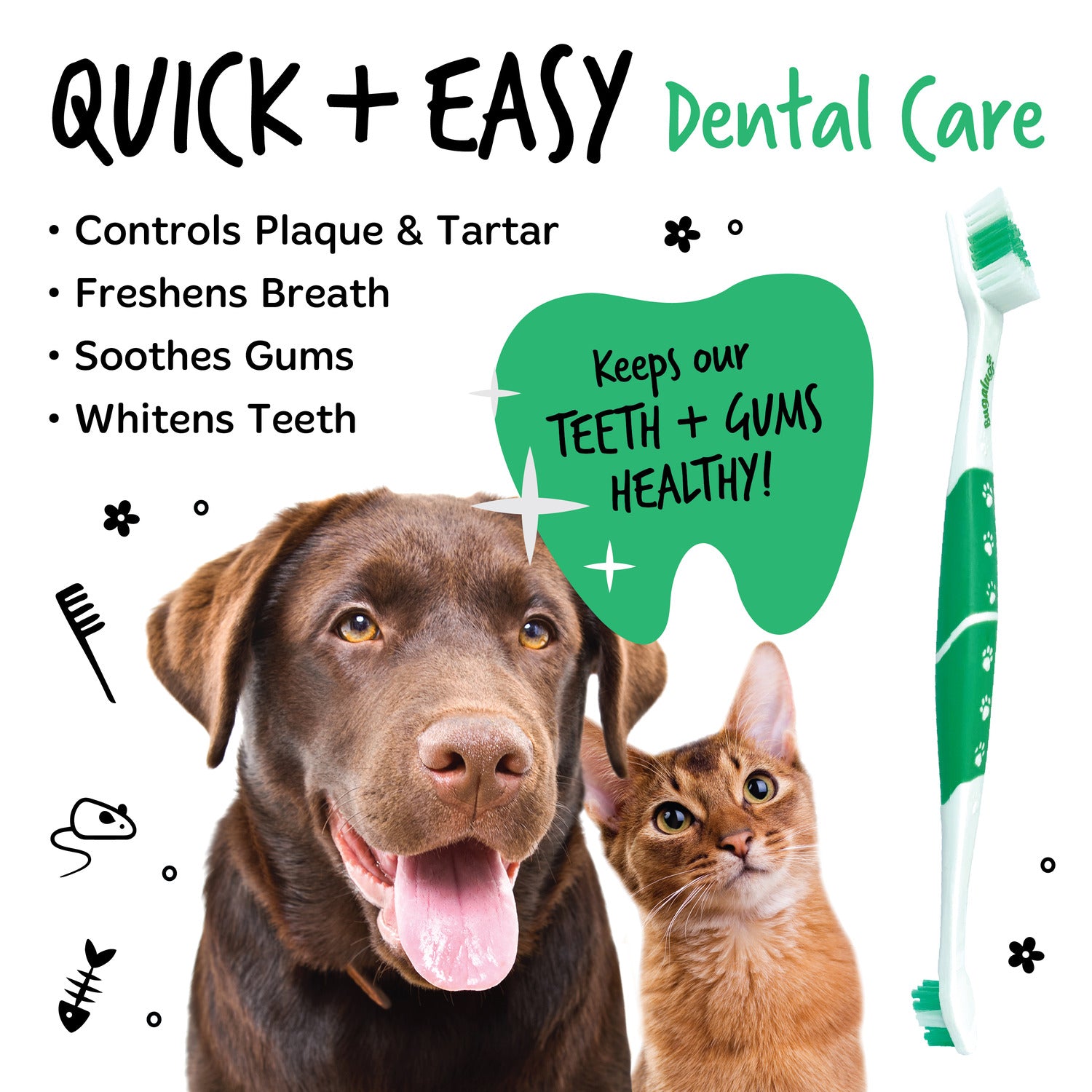 Pack of 2 Double Ended Dental Care Toothbrushes for Dogs Cats