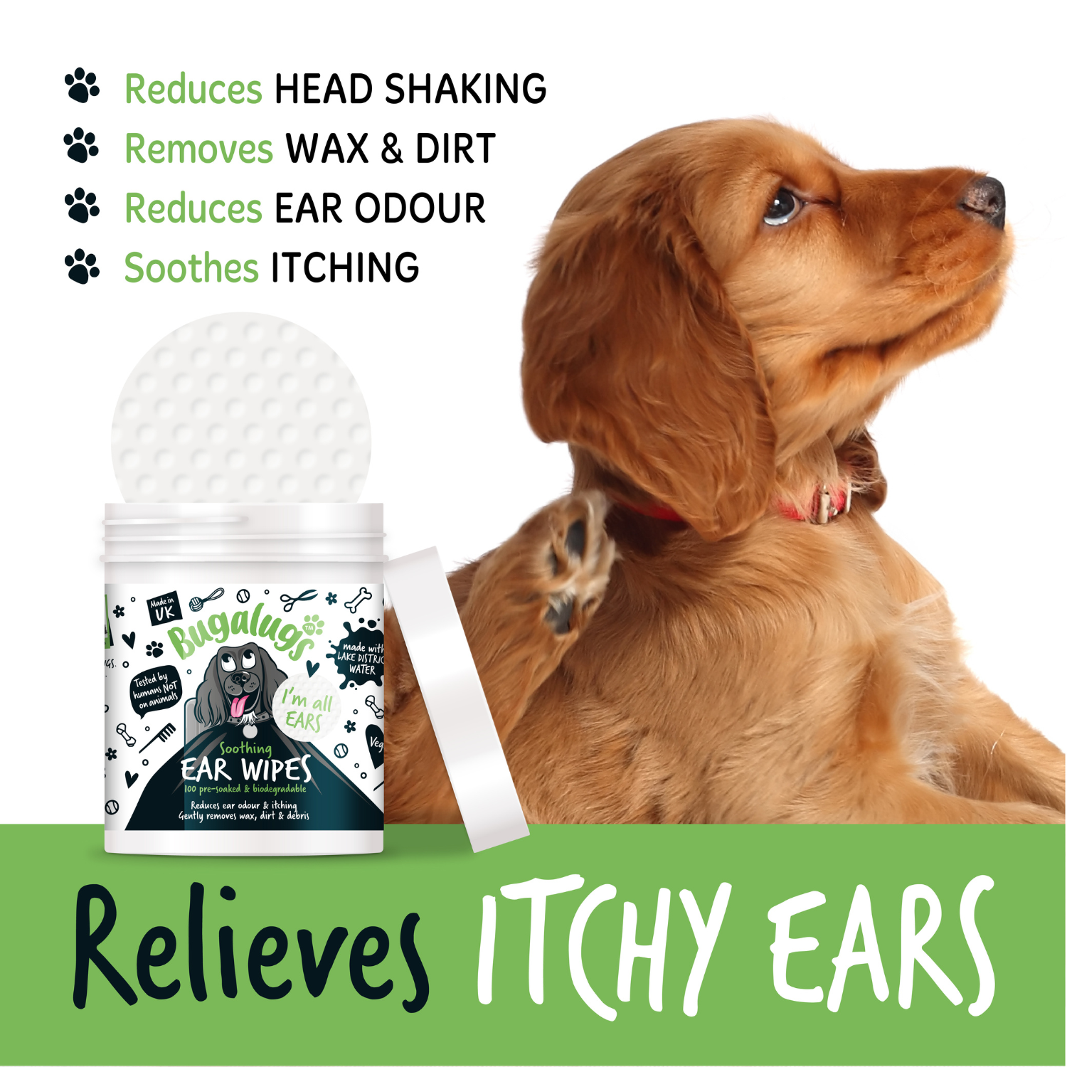 Bugalugs Dog Ear Wipes Pre soaked Bio degradable Dog Ear Wipes Bugalugs Pet Care