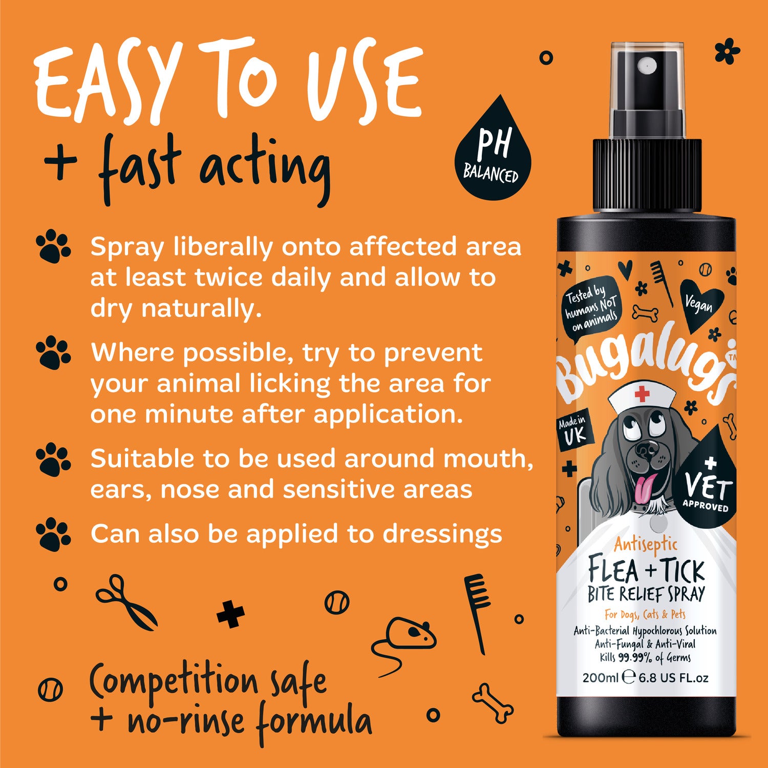 Easy to use Bugalugs Antiseptic Flea & Tick Spray