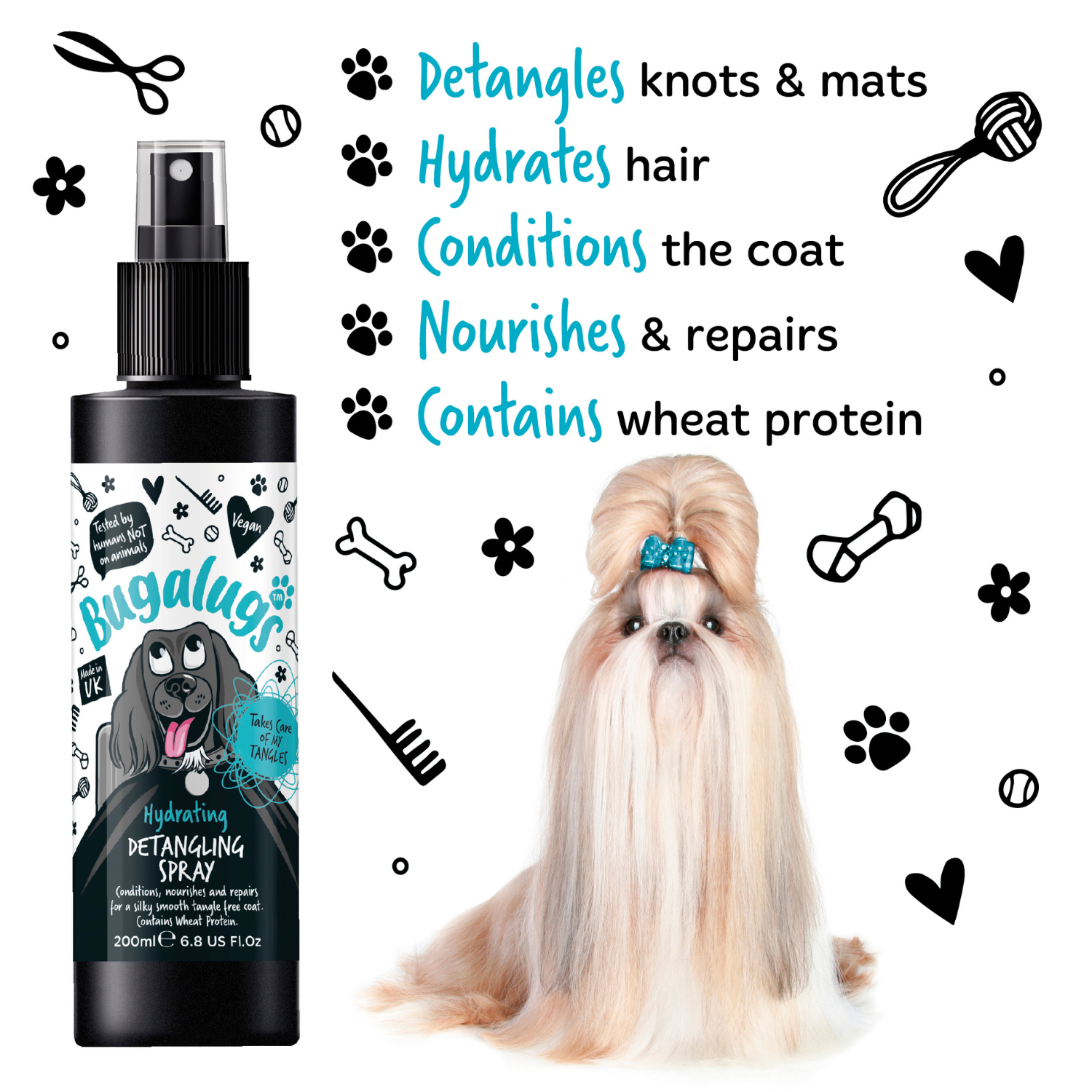 Bugalugs Hydrating Detangling Spray Fragrance free Dog Detangler Bugalugs Pet Care