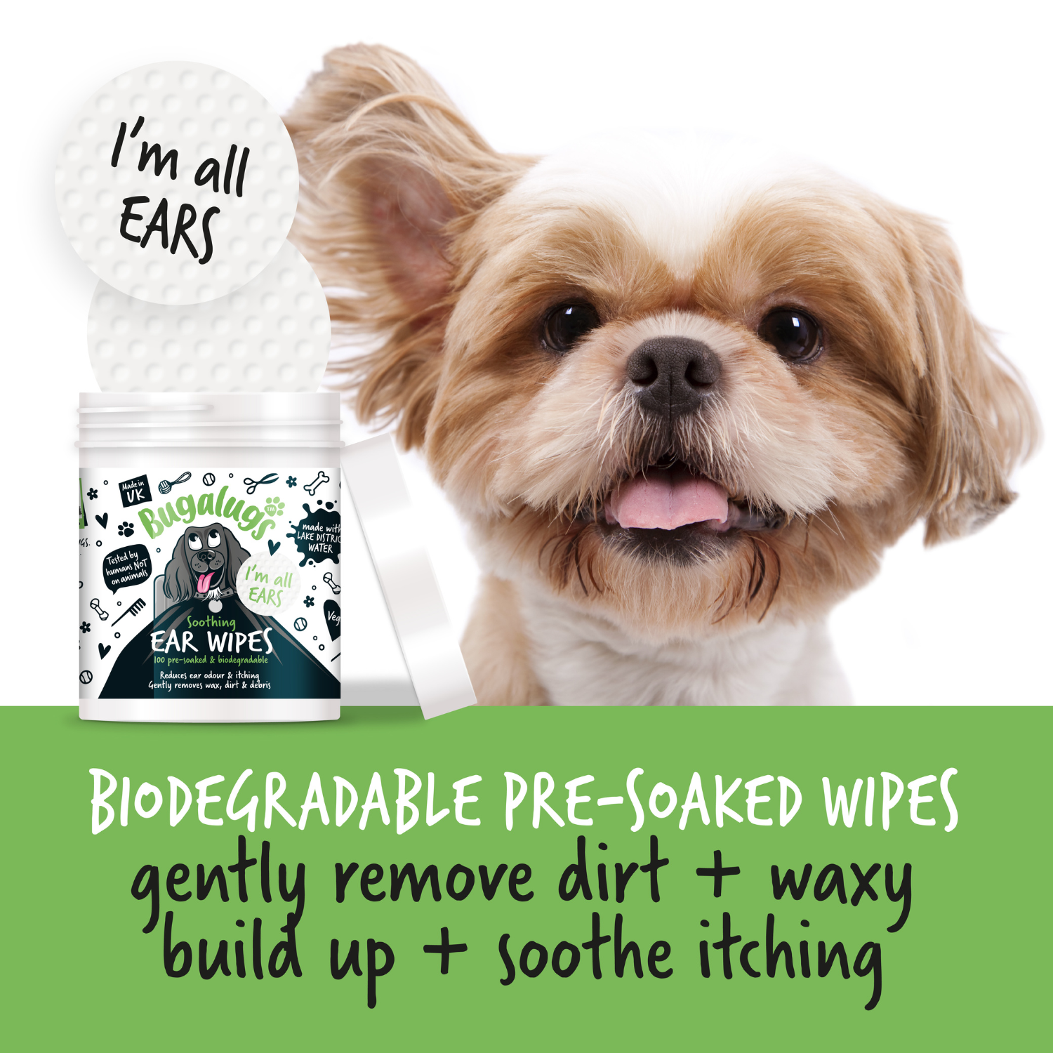 Bugalugs Soothing Ear Wipes - Gently remove dirt and waxy build-up and soothe itching