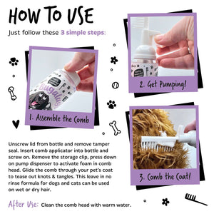 Bugalugs 2-in-1 Lavender and Chamomile Detangling Foam Comb - How to use - 3 simple steps