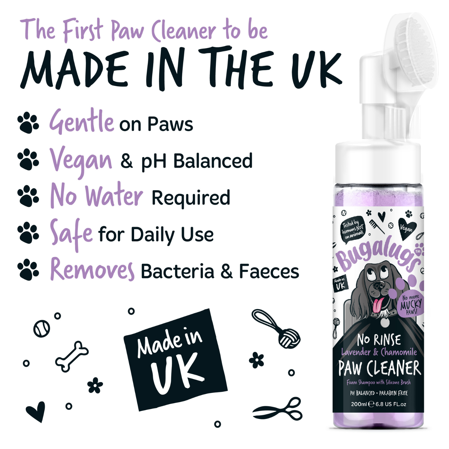 Bugalugs No Rinse Lavender and Chamomile Paw Cleaner - The first paw cleaner to be made in the UK