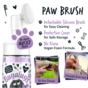 Bugalugs No Rinse Lavender and Chamomile Paw Cleaner - Silicone brush, protective cover, no rinse