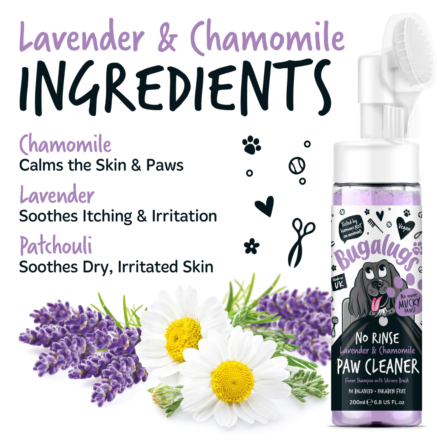 Bugalugs No Rinse Lavender and Chamomile Paw Cleaner - Lavender and Chamomile Ingredients