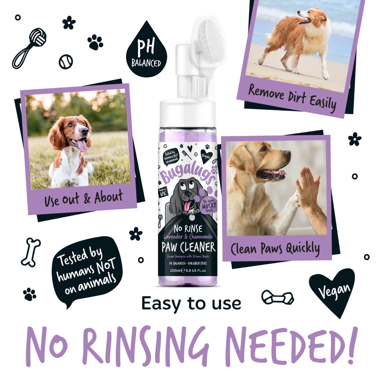 Bugalugs No Rinse Lavender and Chamomile Paw Cleaner - Easy to use - No rinsing needed