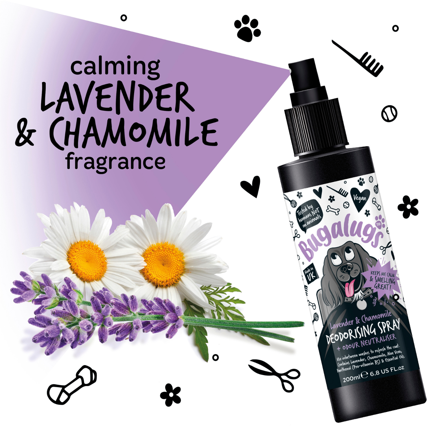  Bugalugs Lavender and Chamomile Deodorising Spray & Odour Neutraliser - Calming Lavender and Chamomile fragrance