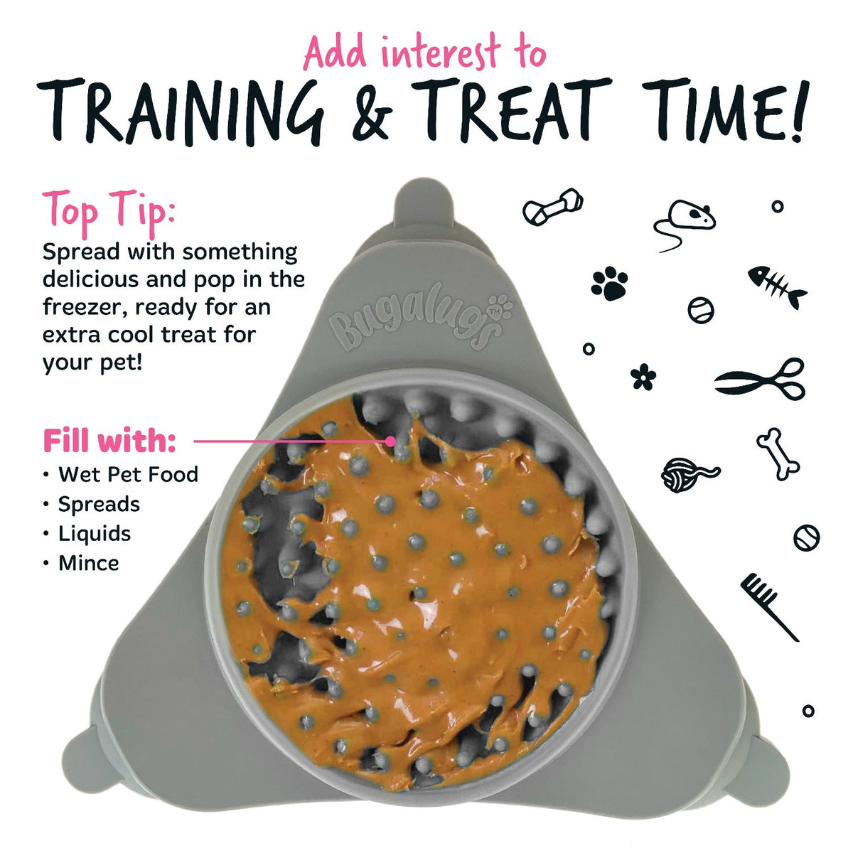 Licky Pad Bugalugs Triangle Wall Lick Pad Licky Mat for Dogs & Cats in Grey ...