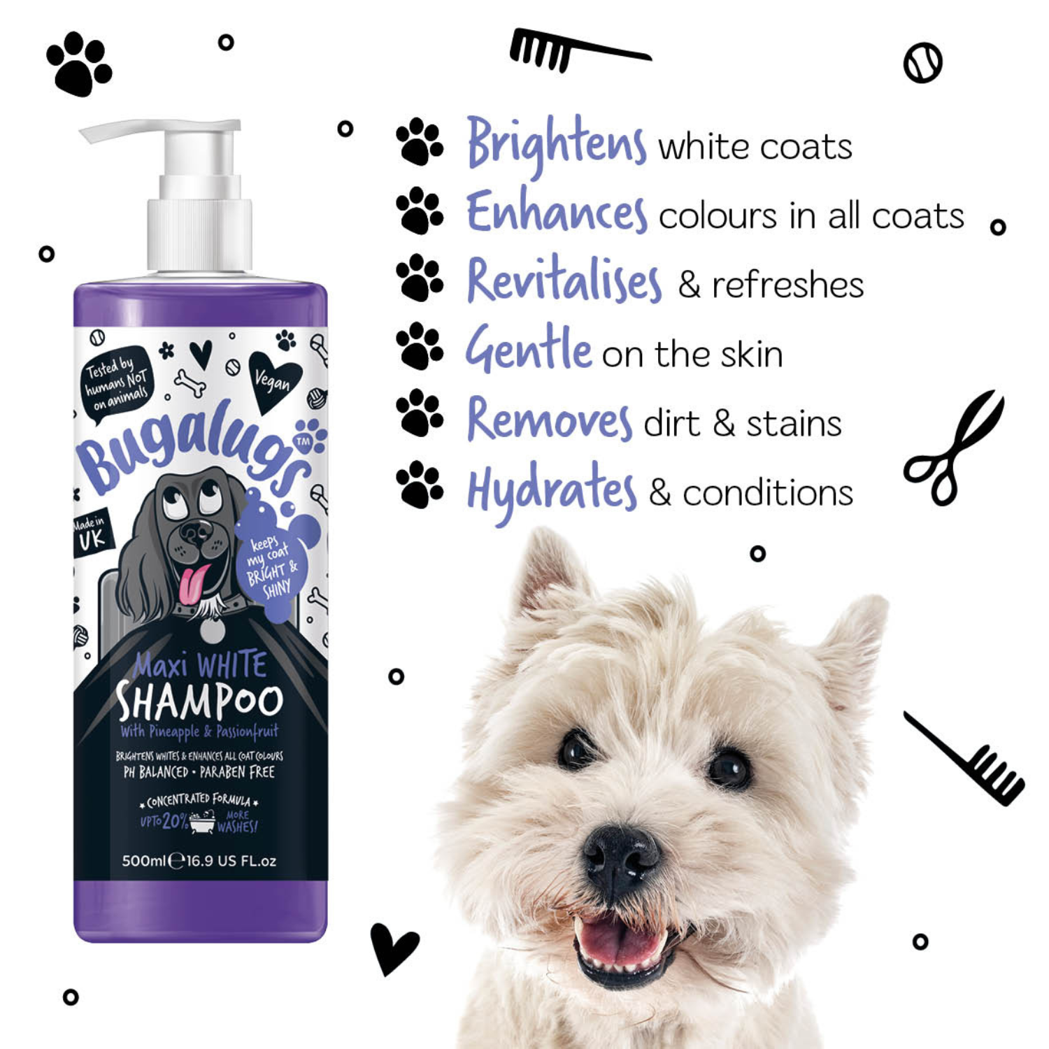 Bugalugs Maxi White Shampoo with Pineapple and Passionfruit  - Key benefits