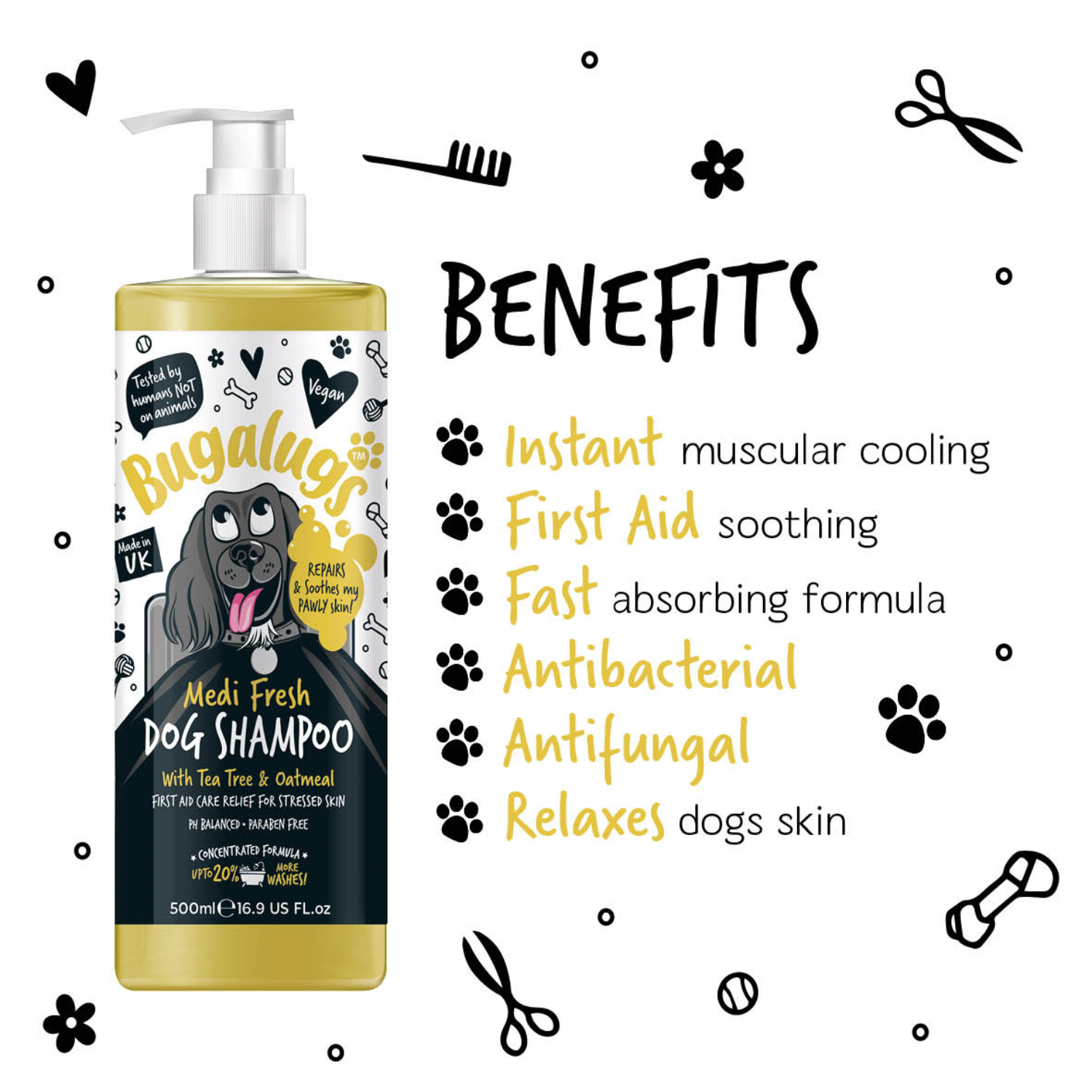 Bugalugs Medi Fresh Dog Shampoo with Tea Tree and Oatmeal - Key benefits