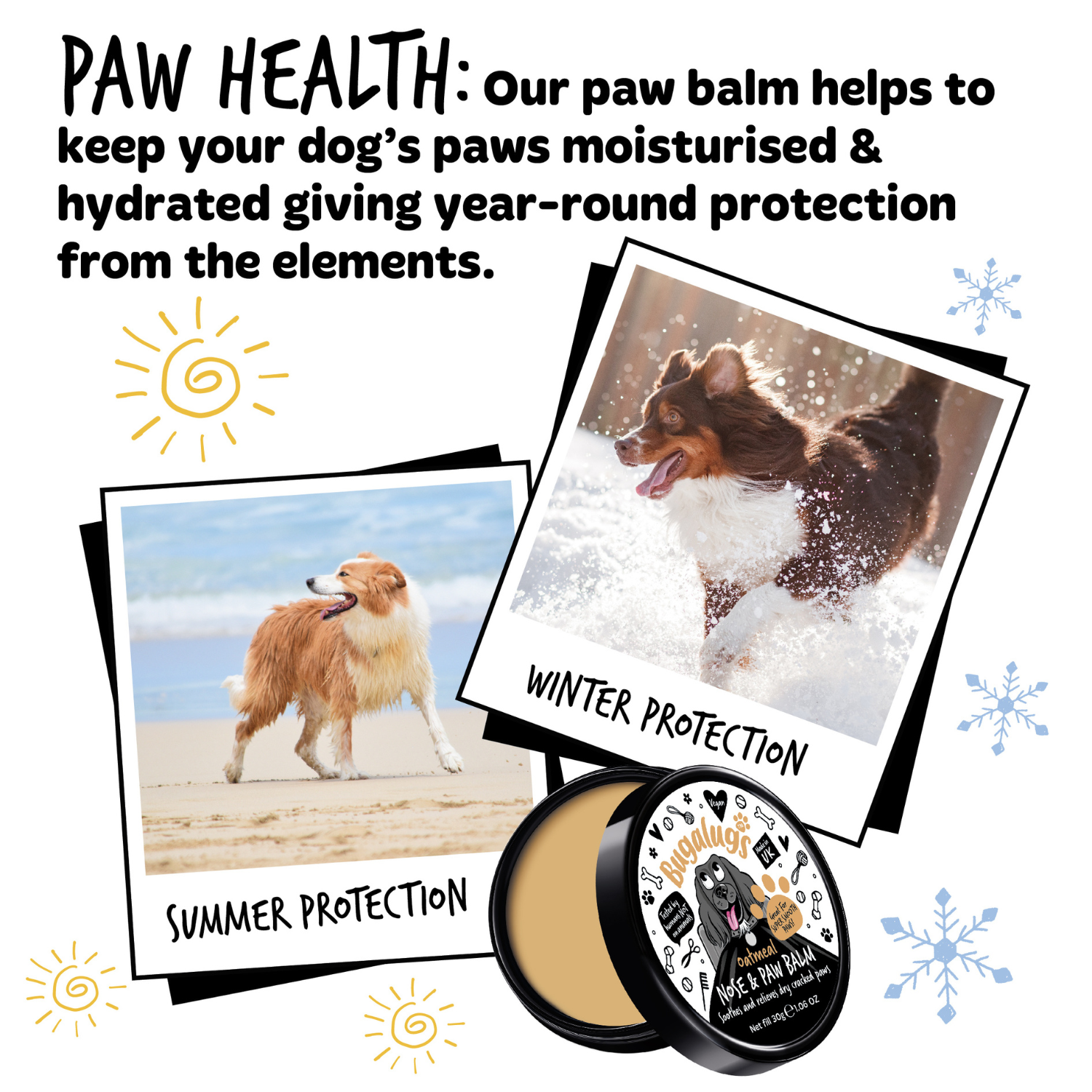 Bugalugs Oatmeal Nose and Paw Balm for Dogs - Paw health - Summer protection, winter protection