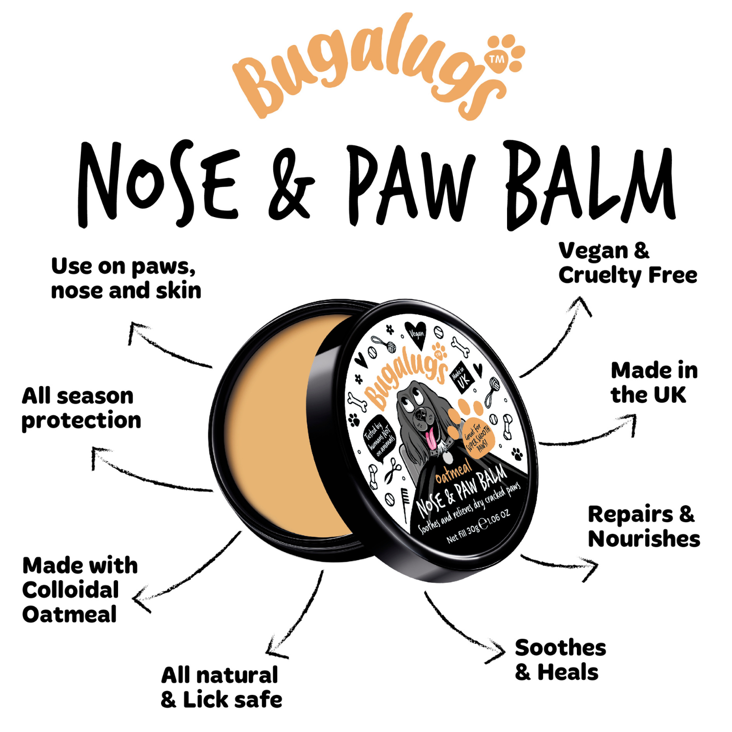 Bugalugs Oatmeal Nose and Paw Balm for Dogs - Nose and paw balm usage