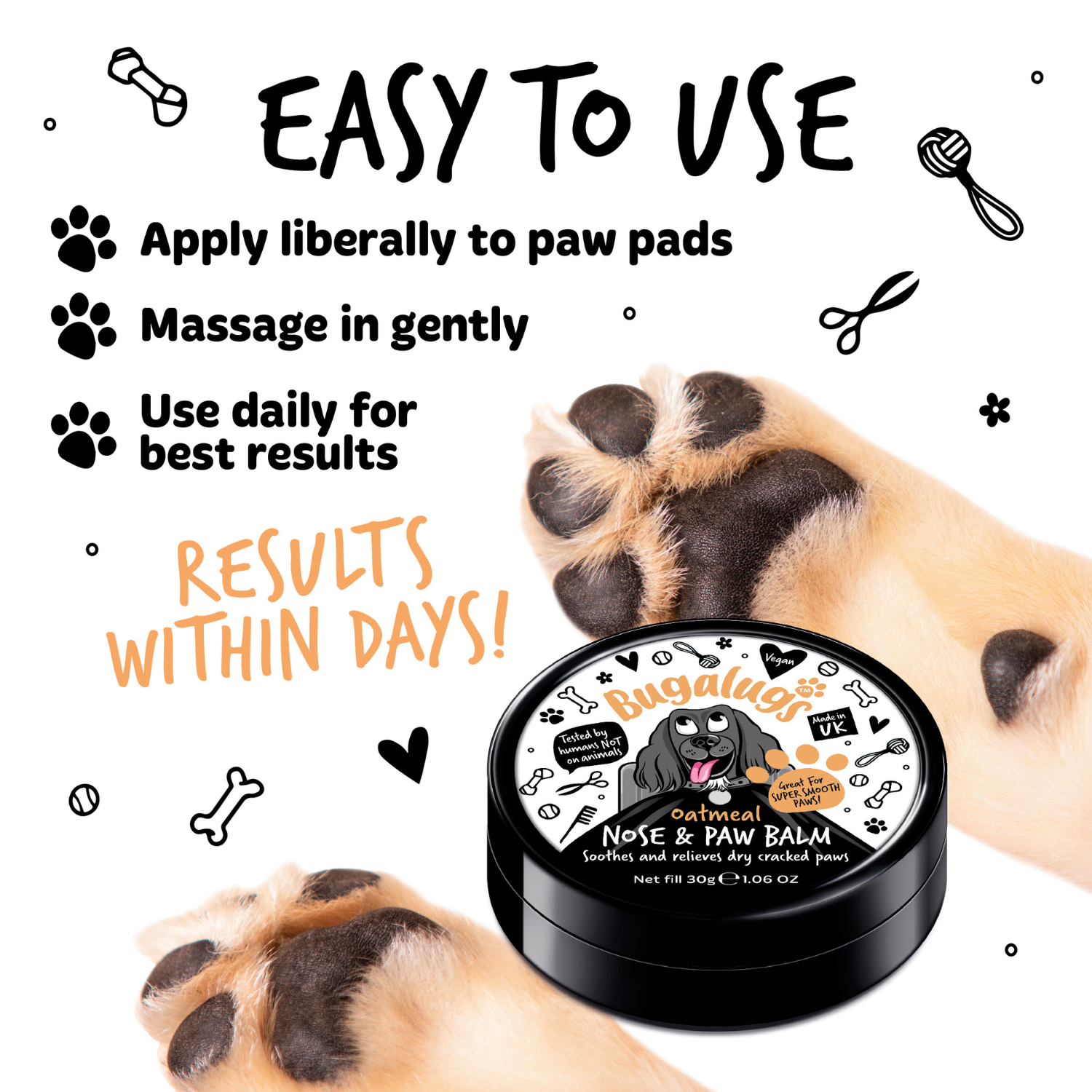 Bugalugs Oatmeal Nose and Paw Balm for Dogs - Easy to use on paws