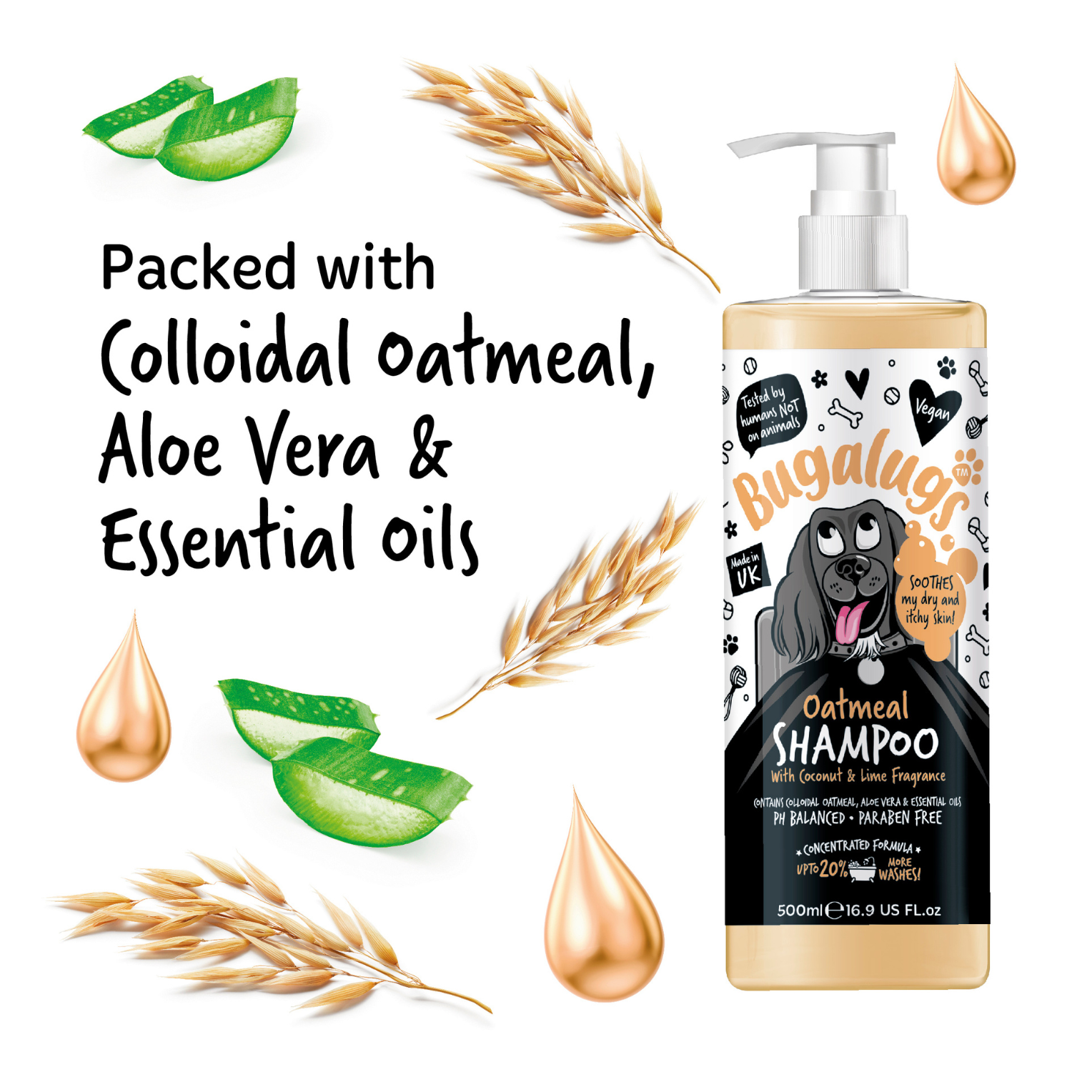 Bugalugs Oatmeal Shampoo with Coconut and Lime - Packed with colloidal oatmeal, aloe vera and essential oils