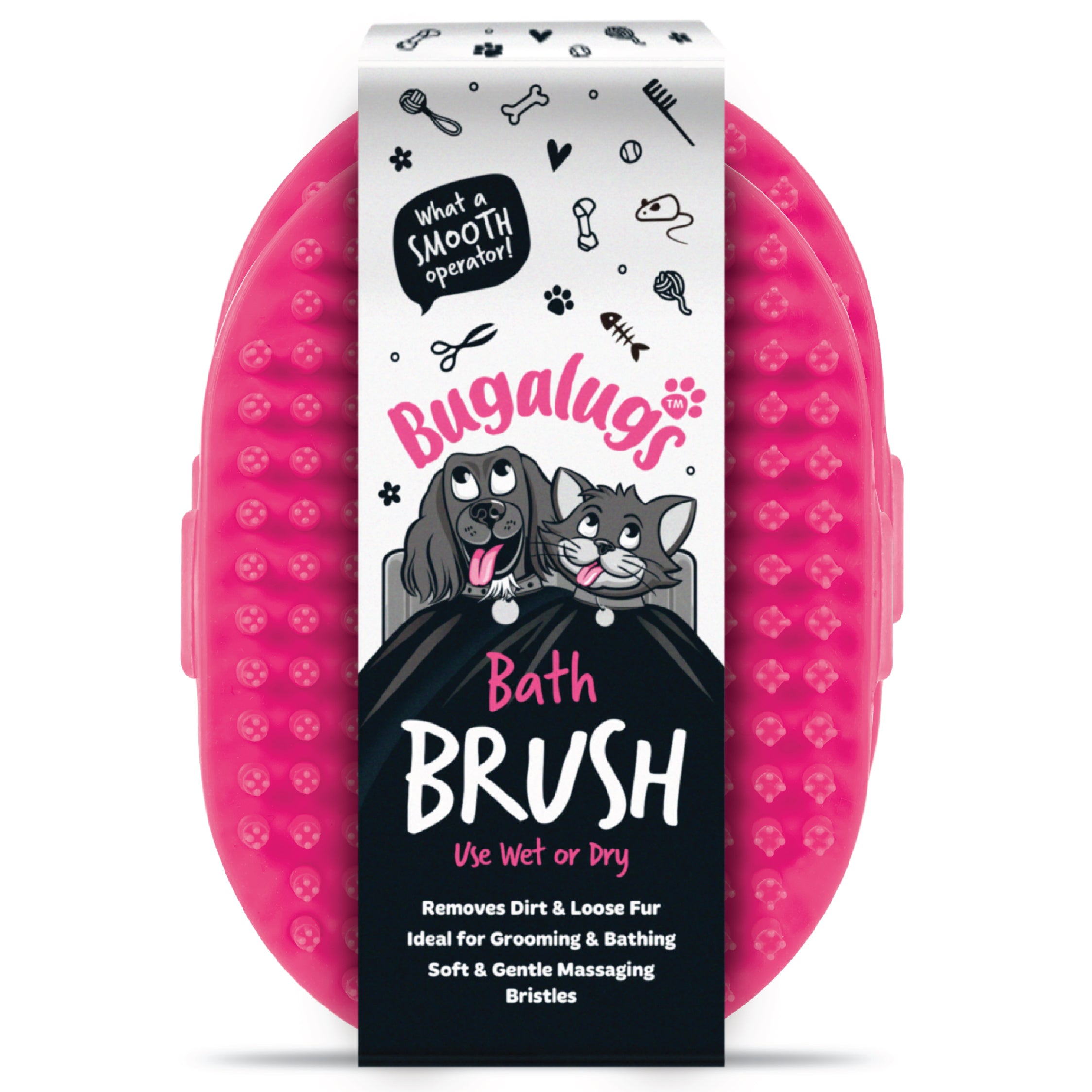 Wet & Dry Bath Brush for Dogs & Cats (Pink Twin Pack)