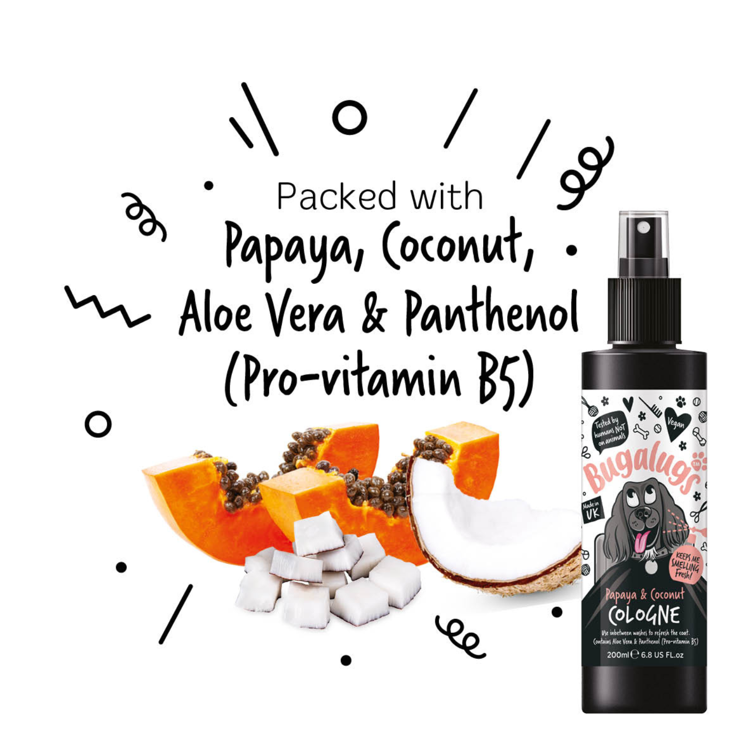 Bugalugs Papaya and Coconut Cologne for Dogs - Packed with papaya, coconut, aloe vera and panthenol