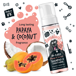 Bugalugs No Rinse Papaya and Coconut Shampoo and Conditioner for Dogs - Long-lasting fragrance