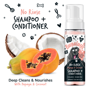 Bugalugs No Rinse Papaya and Coconut Shampoo and Conditioner for Dogs - Deep cleans and nourishes with papaya and coconut