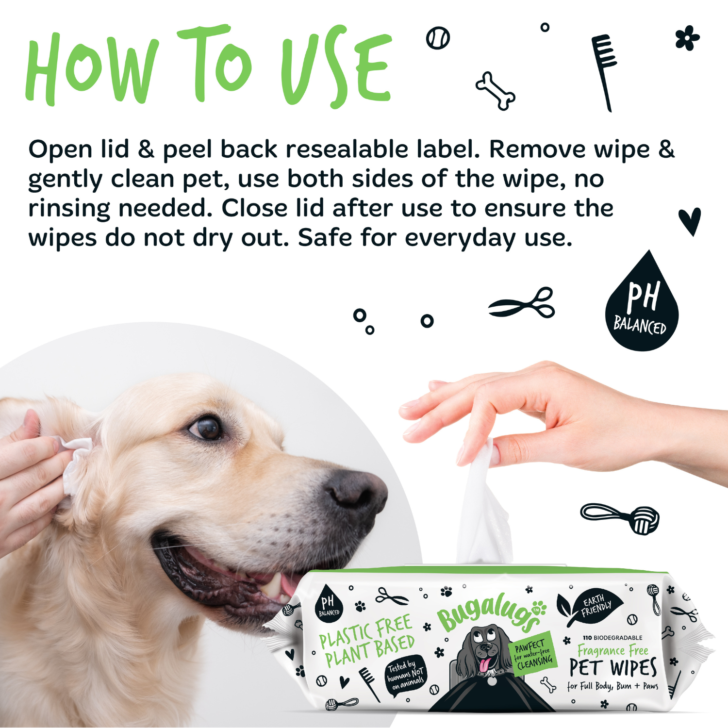 Bugalugs Fragrance Free Pet Wipes Full Body Wipes for All Pet