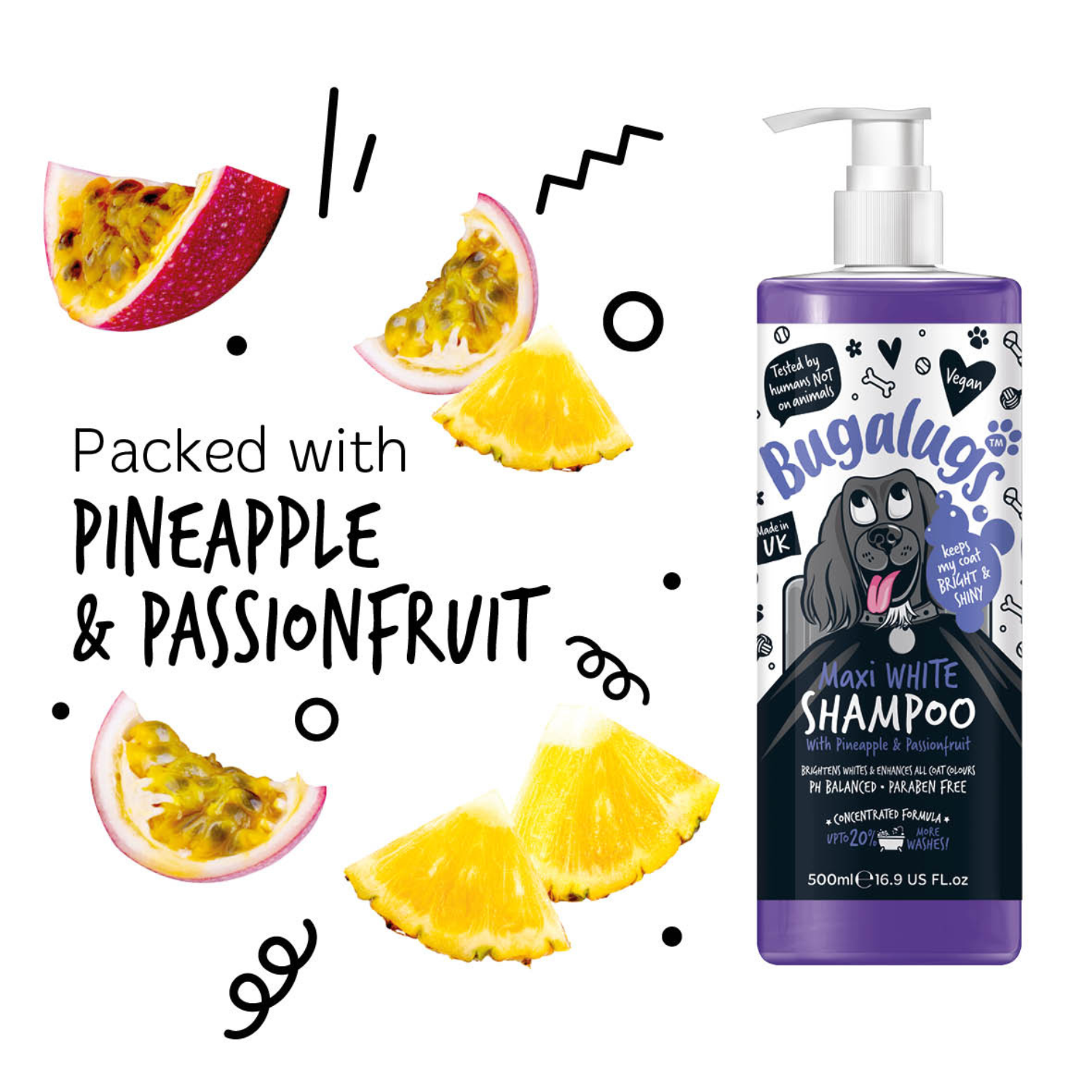 Bugalugs Maxi White Shampoo with Pineapple and Passionfruit - Packed with pineapple and passionfruit