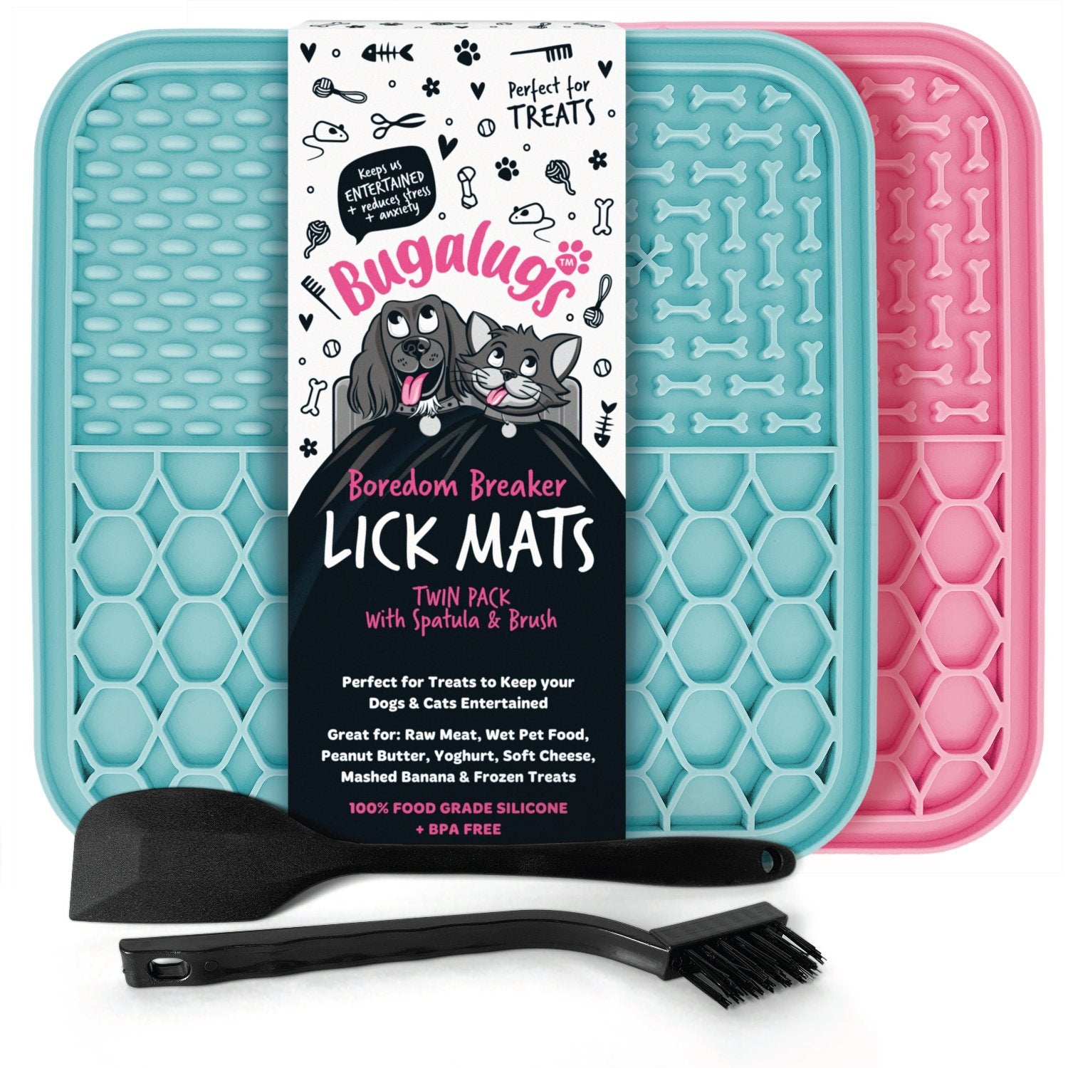 Twin Pack Pet Lick Mat for Dogs & Cats (Pink & Blue)