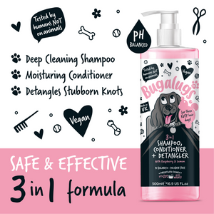 Bugalugs 3-in-1 Raspberry and Lemon Shampoo, Conditioner and Detangler - Safe & effective 3-in-1 formula