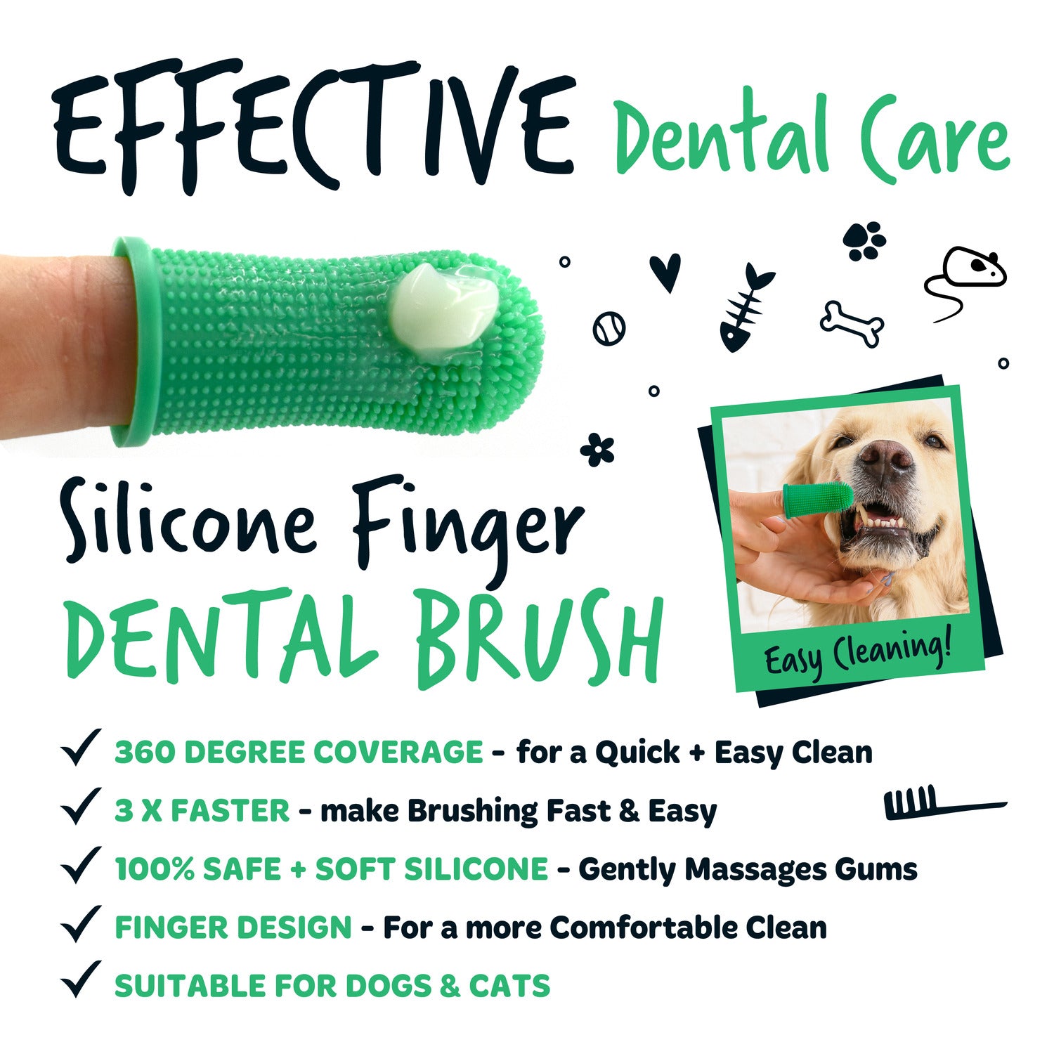 Pack of 3 Silicone Finger Dental Care Brushes for Dogs Cats Bugalugs Pet Care