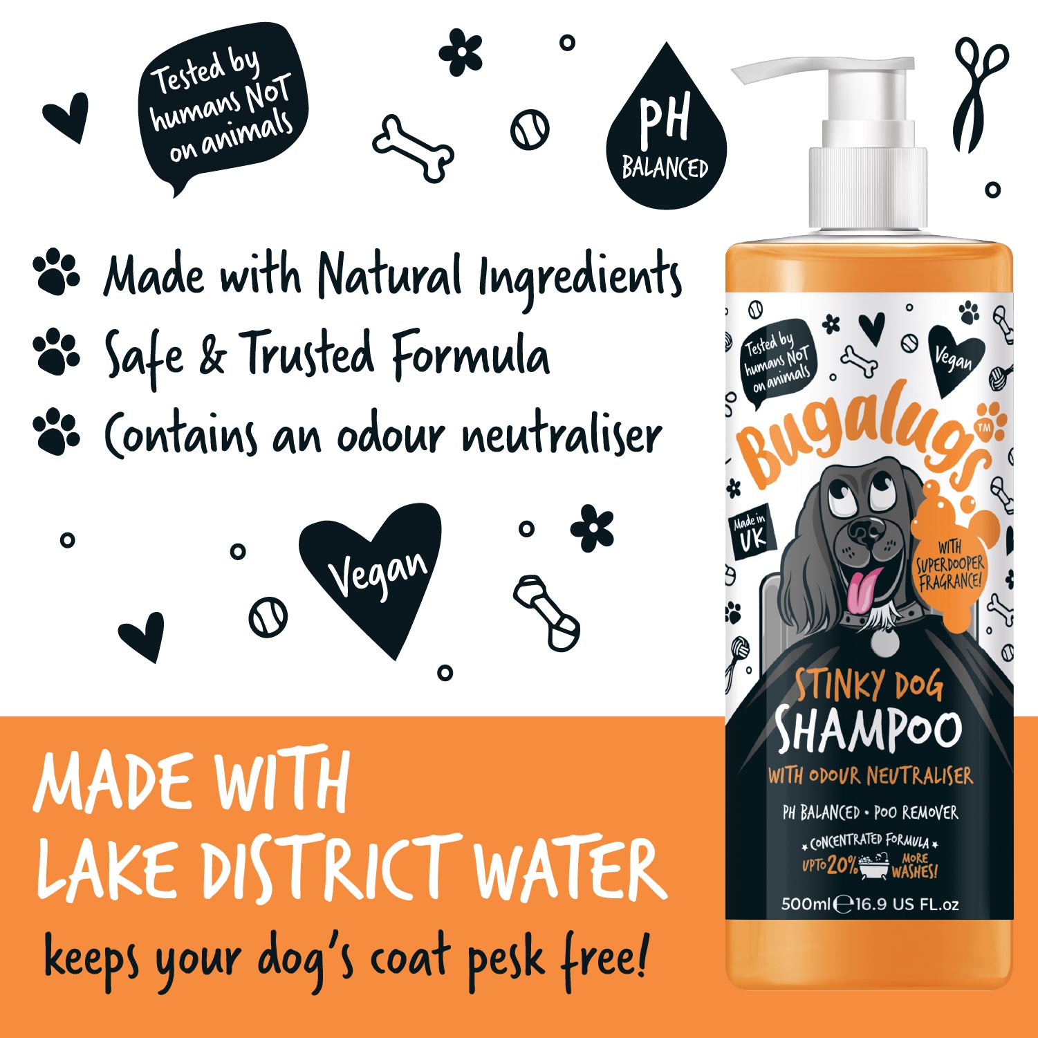 Bugalugs Stinky Dog Shampoo with Odour Neutraliser - Made with Lake District water