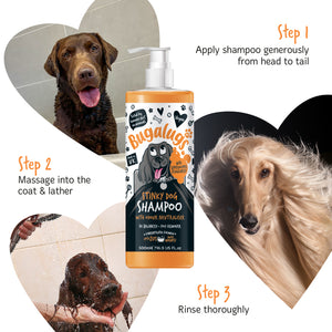 Bugalugs Stinky Dog Shampoo with Odour Neutraliser - How to use - 3 steps