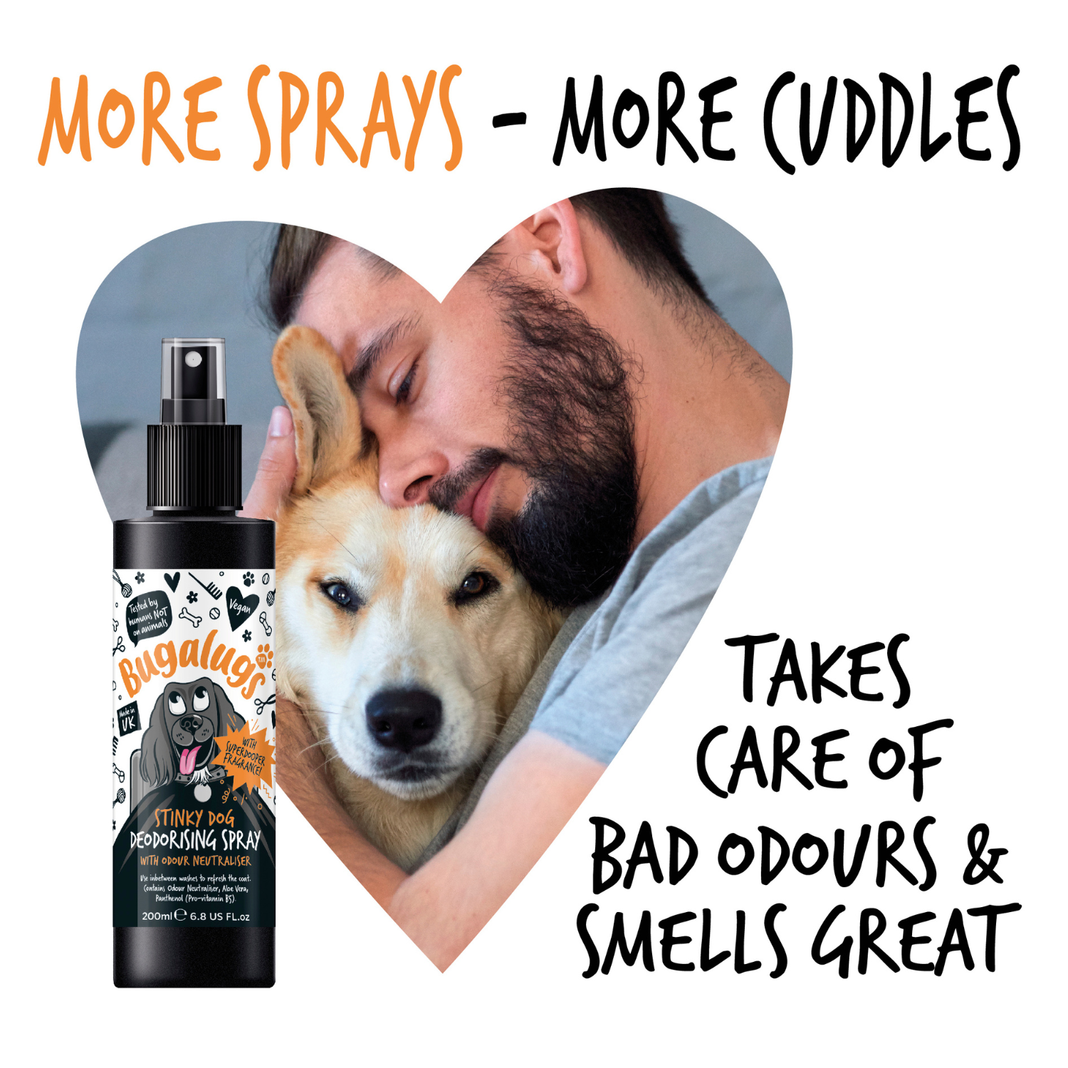 Bugalugs Stinky Dog Deodorising Spray with Odour Neutraliser - More sprays - more cuddles