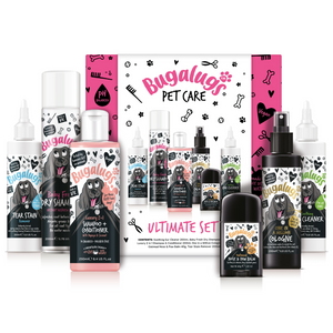 Bugalugs Ultimate Set Grooming and Health Care for Dogs - Bottles outside the box