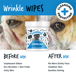 Bugalugs Wrinkle Cleansing Wipes 100 Pre soaked Biodegradable Wipes Bugalugs Pet Care