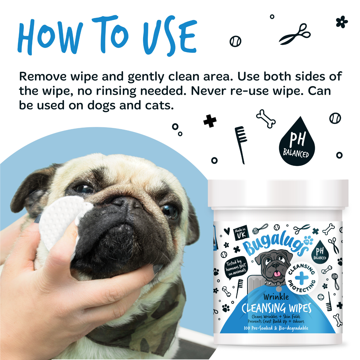 Bugalugs Wrinkle Cleansing Wipes - How to use