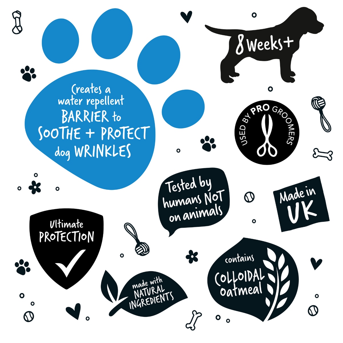 Bugalugs Wrinkle Cleansing Wipes - Creates a water-repellent barrier to soothe and protect dog wrinkles