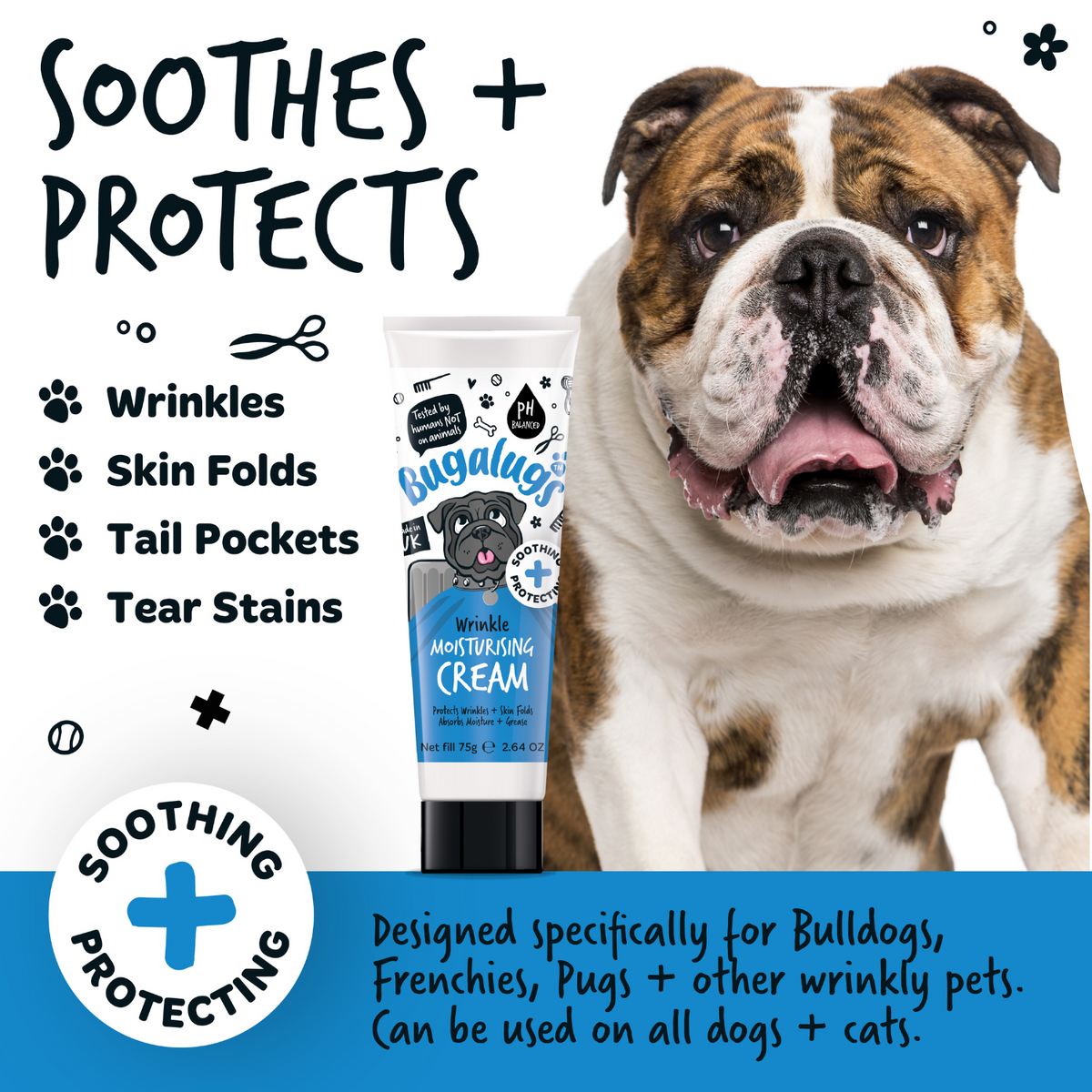 Bugalugs Wrinkle Cleansing Wipes - Designed specifically for bulldogs, frenchies, pugs and other wrinkly pets