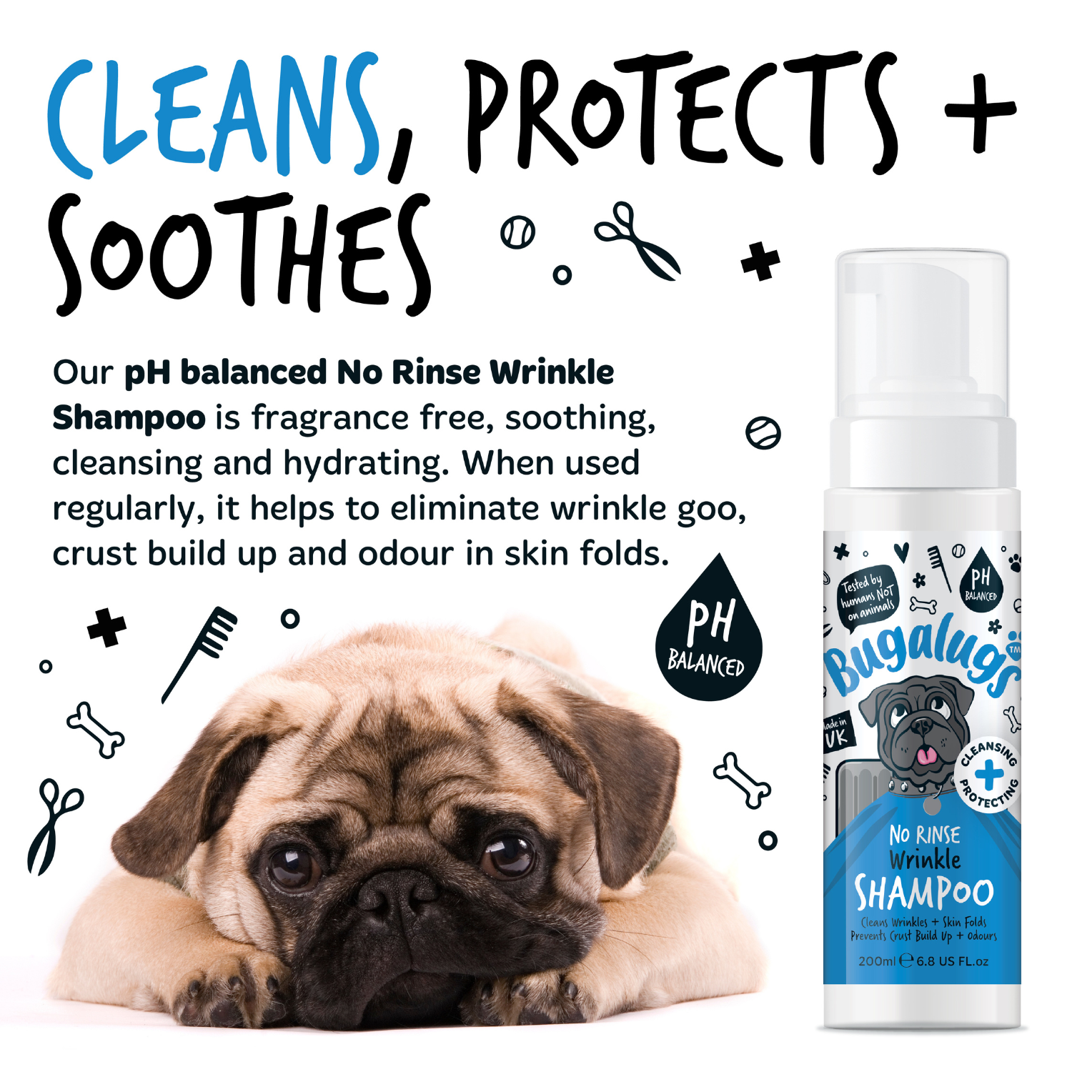 Bugalugs No Rinse Wrinkle Shampoo - Cleans, protects and soothes