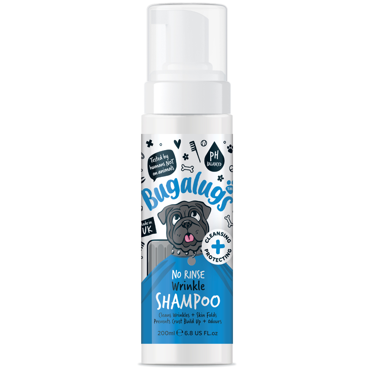 Bugalugs No Rinse Wrinkle Shampoo - Cleans wrinkles, skin folds, prevents crust build-up and odours