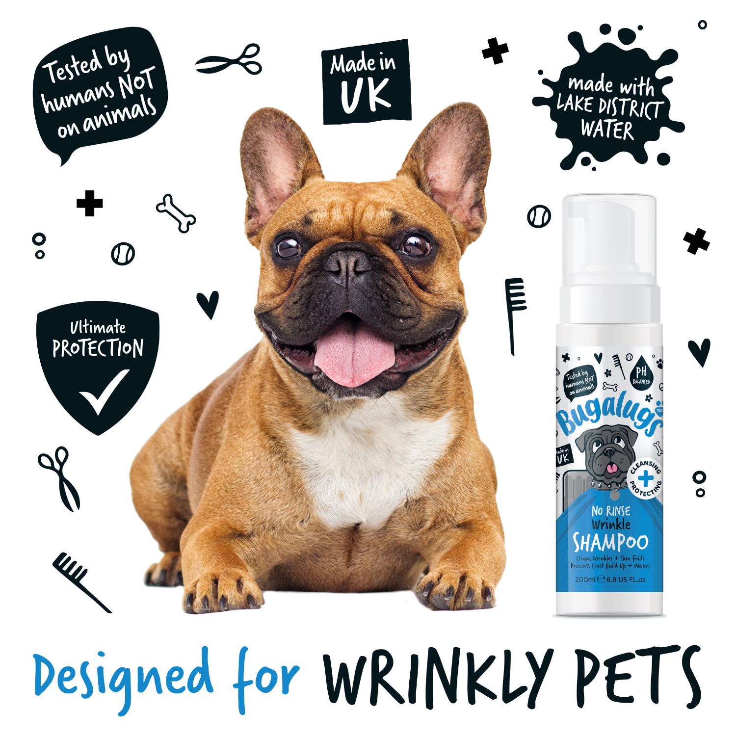 Bugalugs No Rinse Wrinkle Shampoo - Designed for wrinkly pets