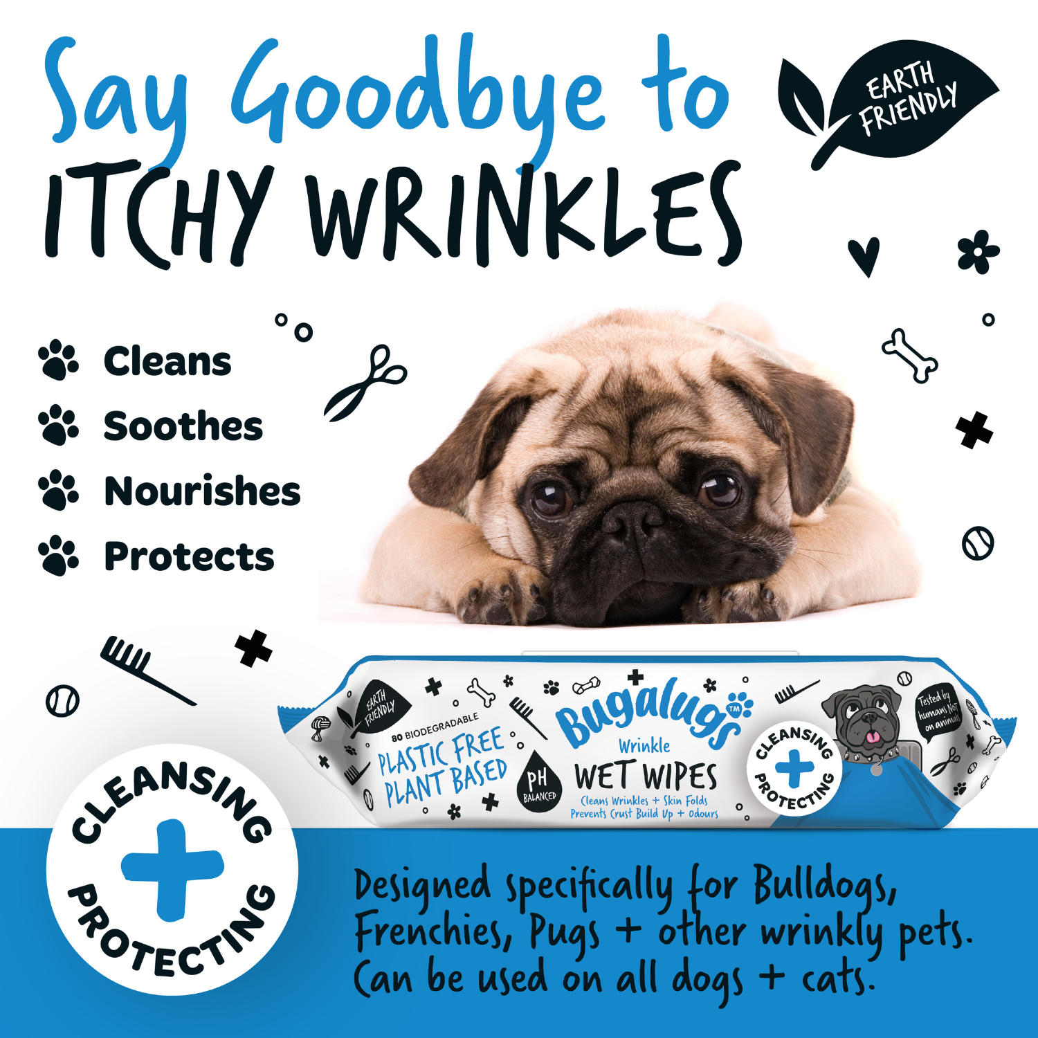 Bugalugs Wrinkle Wet Wipes An All over Clean for Wrinkle Pet Breeds Bugalugs Pet Care